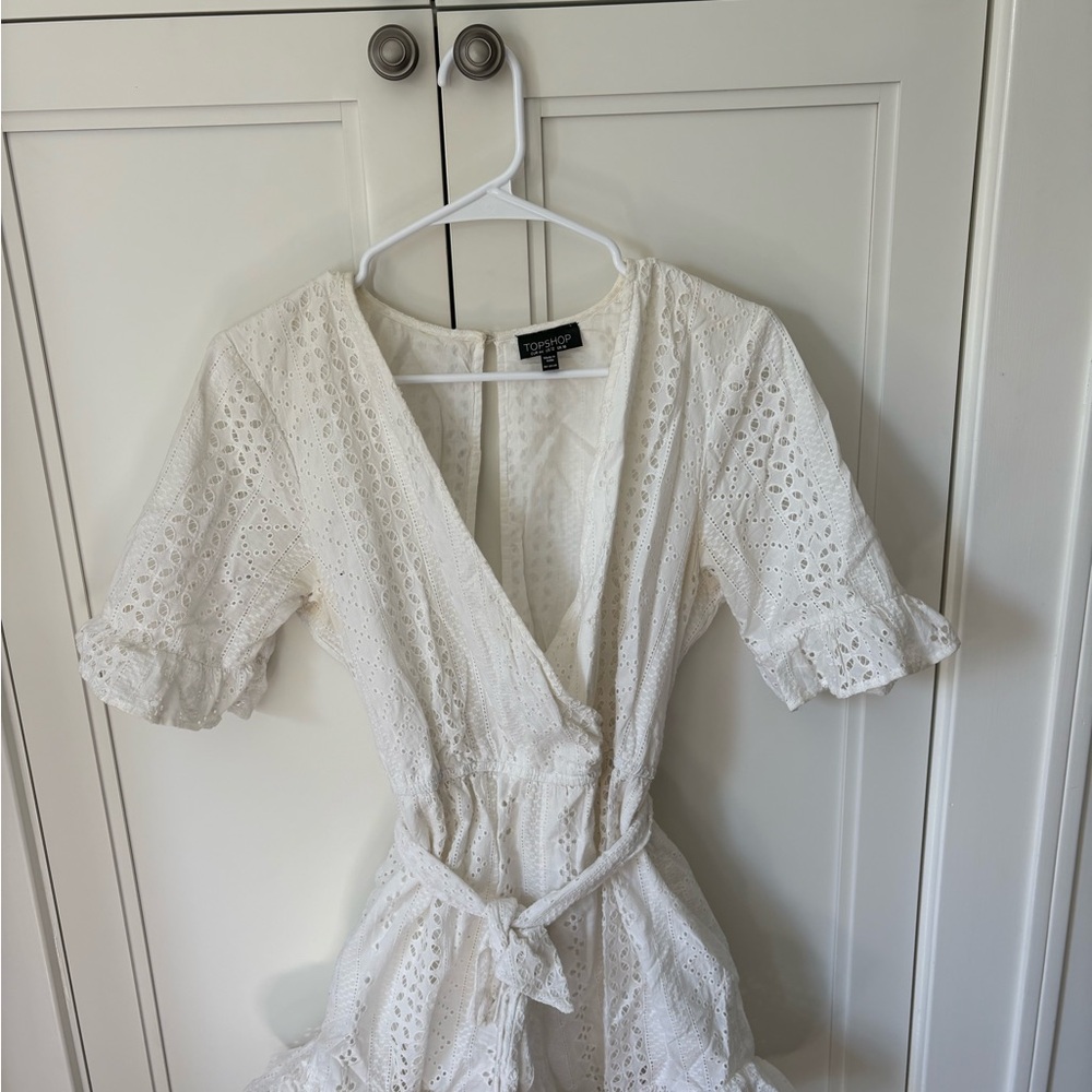 Topshop White Puff Sleeve Wrap Sundress